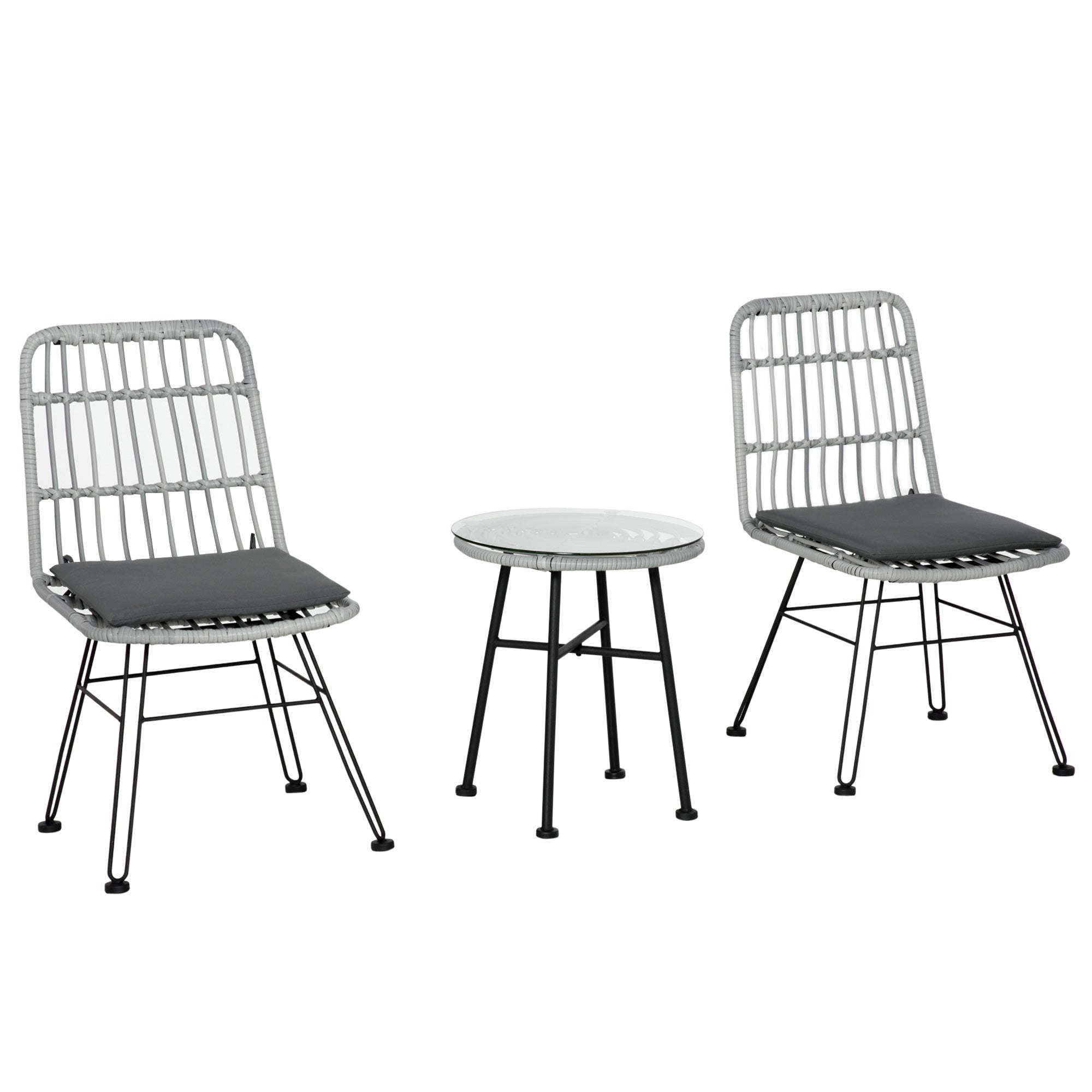 EASYCOMFORT 3-piece garden furniture set with coffee table and chairs in PE rattan, polyester and steel for outdoor use, gray