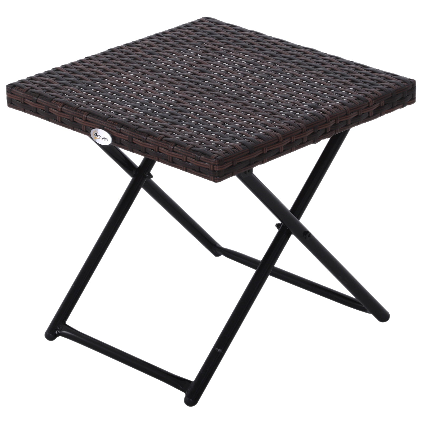 EASYCOMFORT Folding Garden Coffee Table in Synthetic Rattan and Brown Steel
