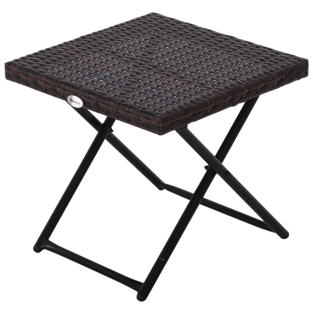 EASYCOMFORT Folding Garden Coffee Table in Synthetic Rattan and Brown Steel