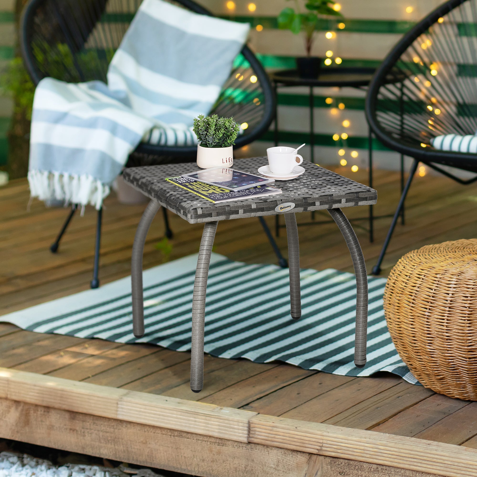 EASYCOMFORT Synthetic Rattan Coffee Table, Small Outdoor Coffee Table, for Garden, Terrace Waterproof Gray 45x45x44cm