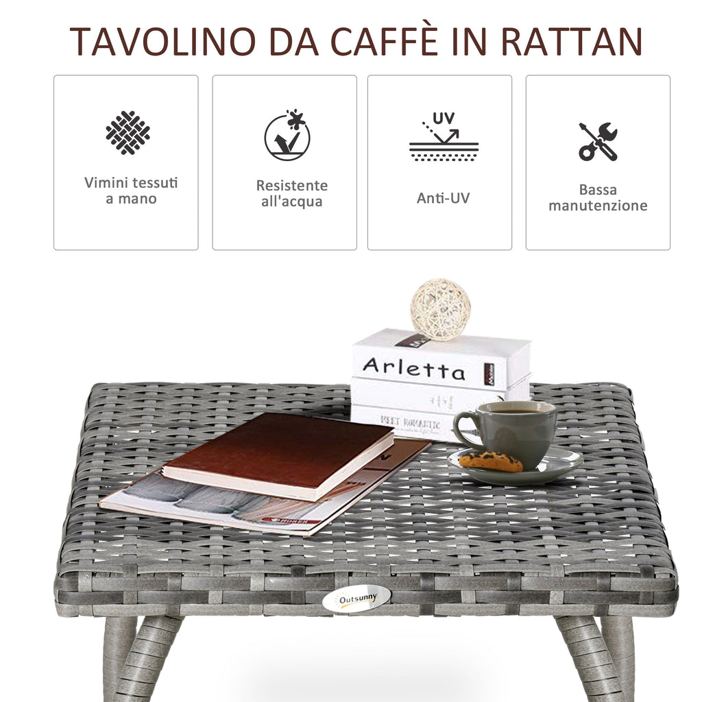 EASYCOMFORT Synthetic Rattan Coffee Table, Small Outdoor Coffee Table, for Garden, Terrace Waterproof Gray 45x45x44cm
