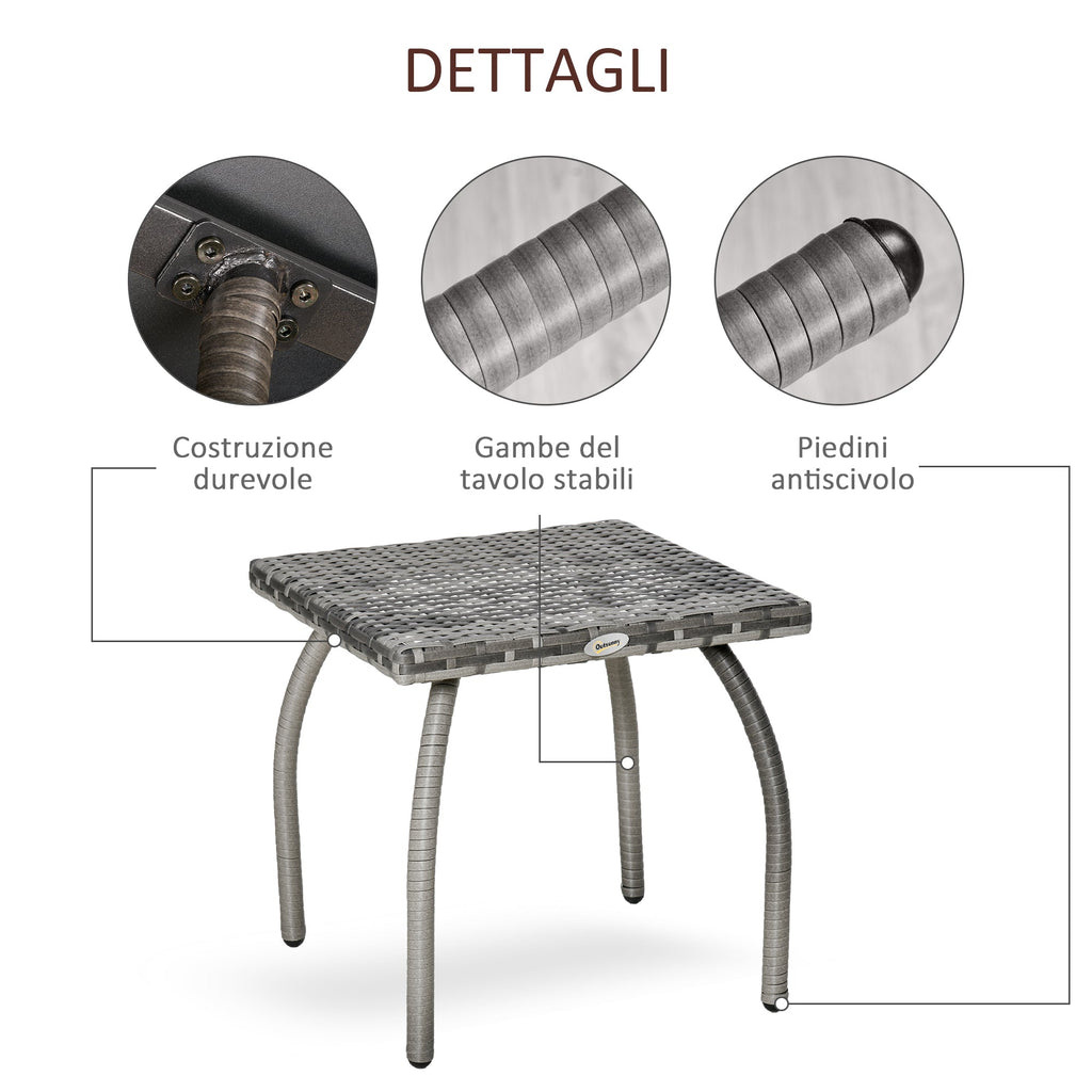 EASYCOMFORT Synthetic Rattan Coffee Table, Small Outdoor Coffee Table, for Garden, Terrace Waterproof Gray 45x45x44cm