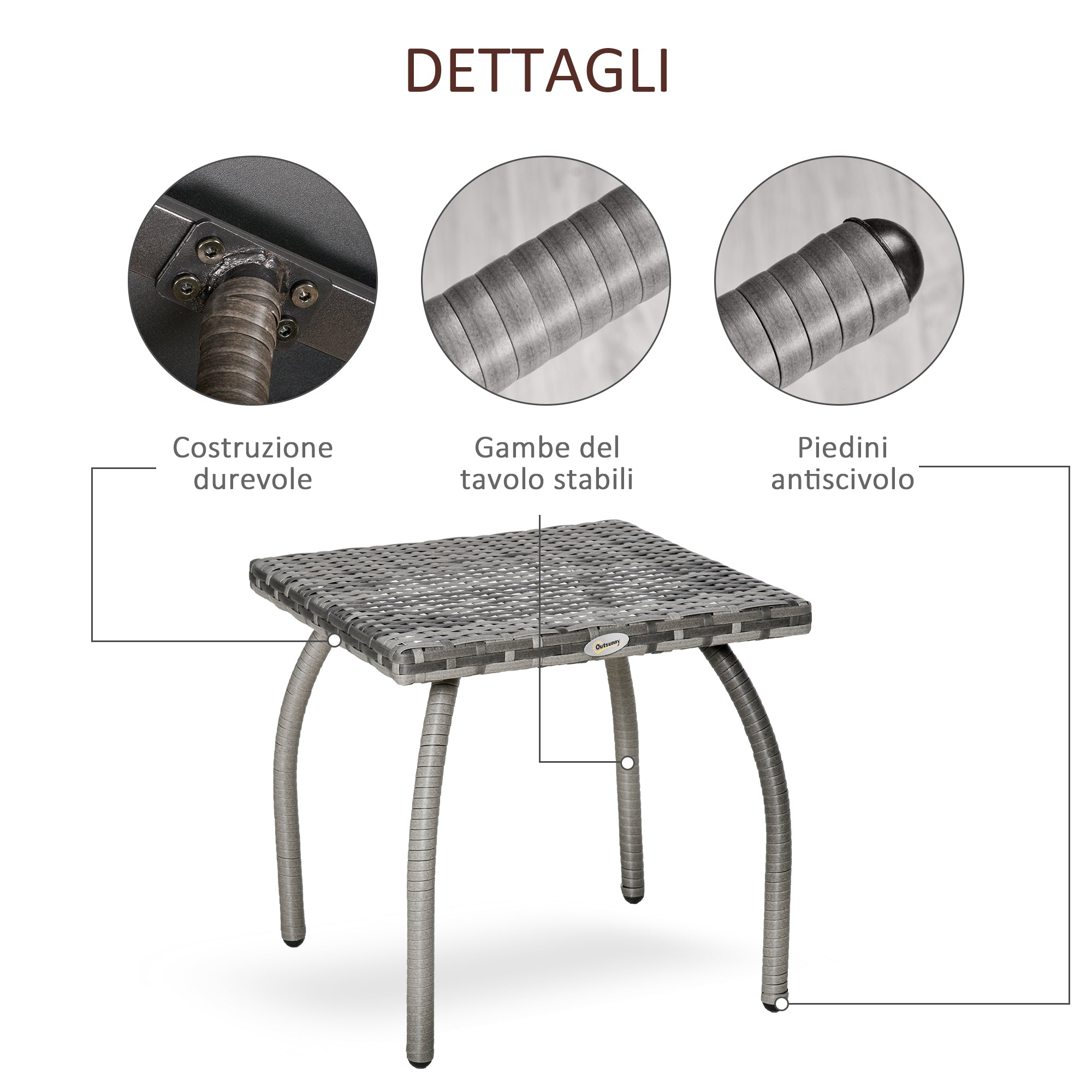 EASYCOMFORT Synthetic Rattan Coffee Table, Small Outdoor Coffee Table, for Garden, Terrace Waterproof Gray 45x45x44cm