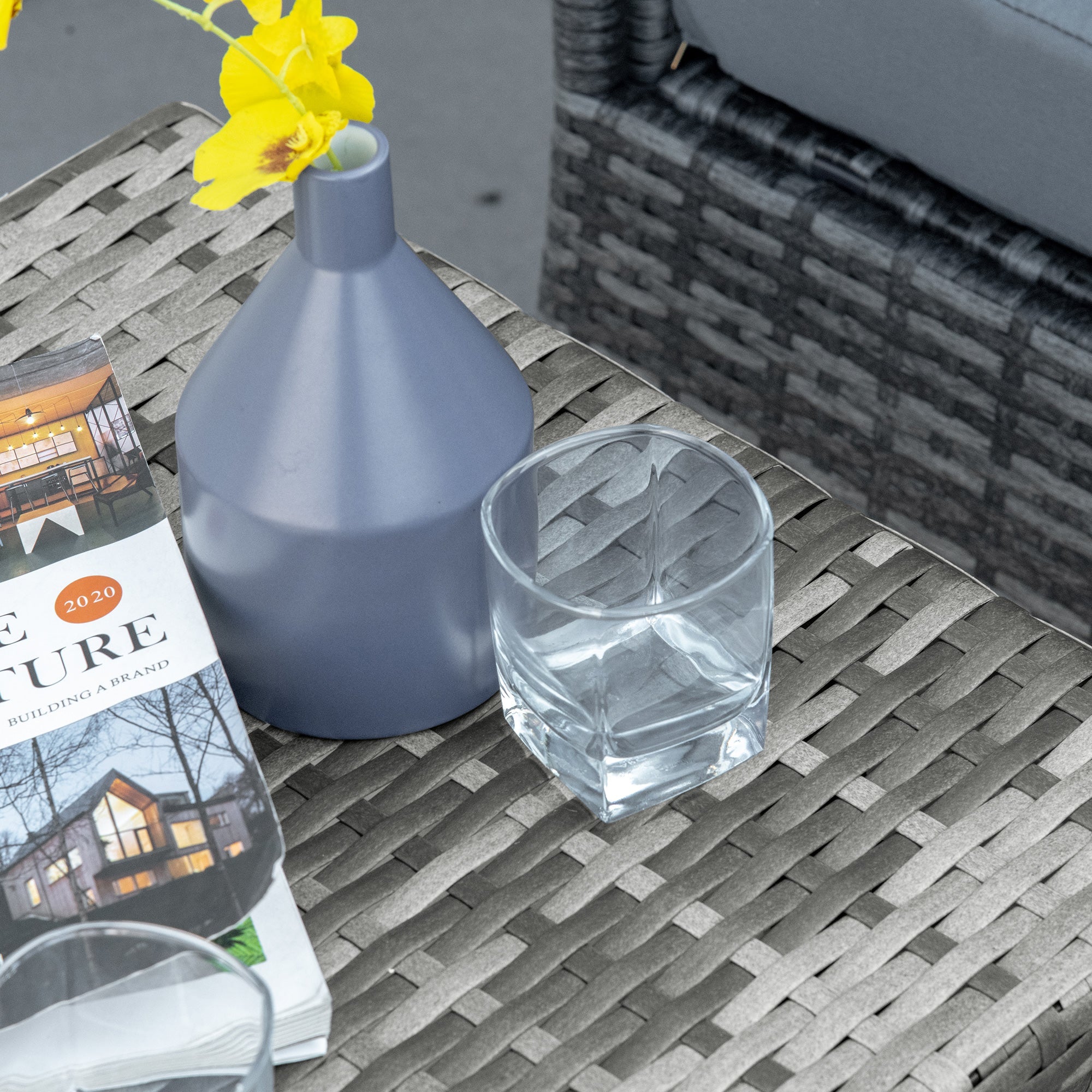 EASYCOMFORT Synthetic Rattan Coffee Table, Small Outdoor Coffee Table, for Garden, Terrace Waterproof Gray 45x45x44cm