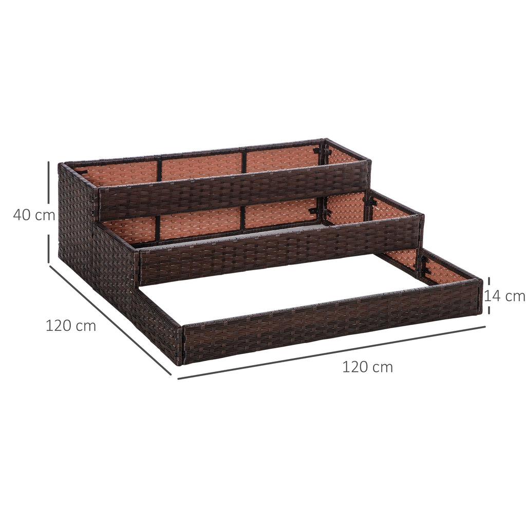 Easycomfort Orto Rialzato a 3 Livelli in Rattan Sintetico senza Fondo per Piante e Verdure, 120x120x40cm, Grigio