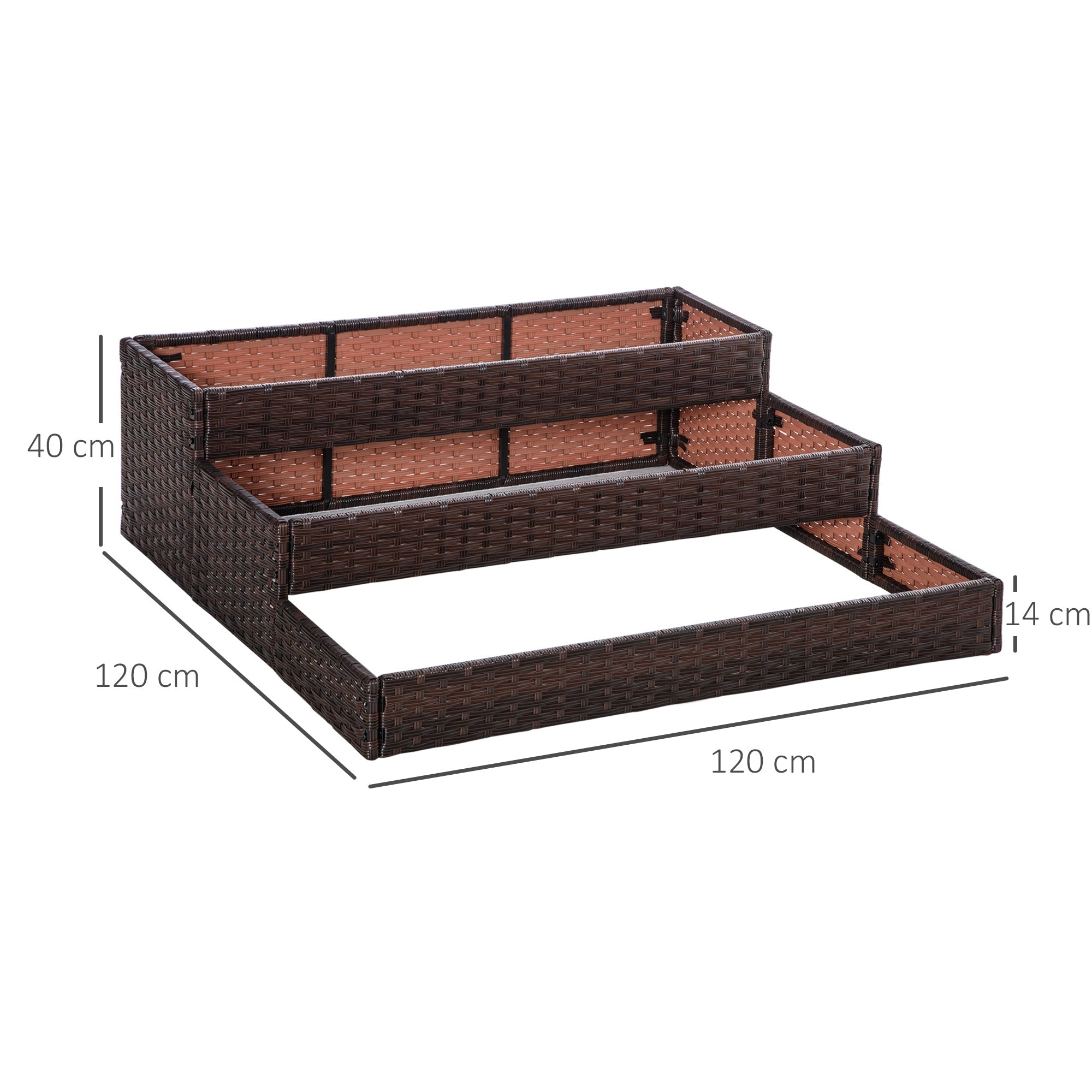 Easycomfort Orto Rialzato a 3 Livelli in Rattan Sintetico senza Fondo per Piante e Verdure, 120x120x40cm, Grigio