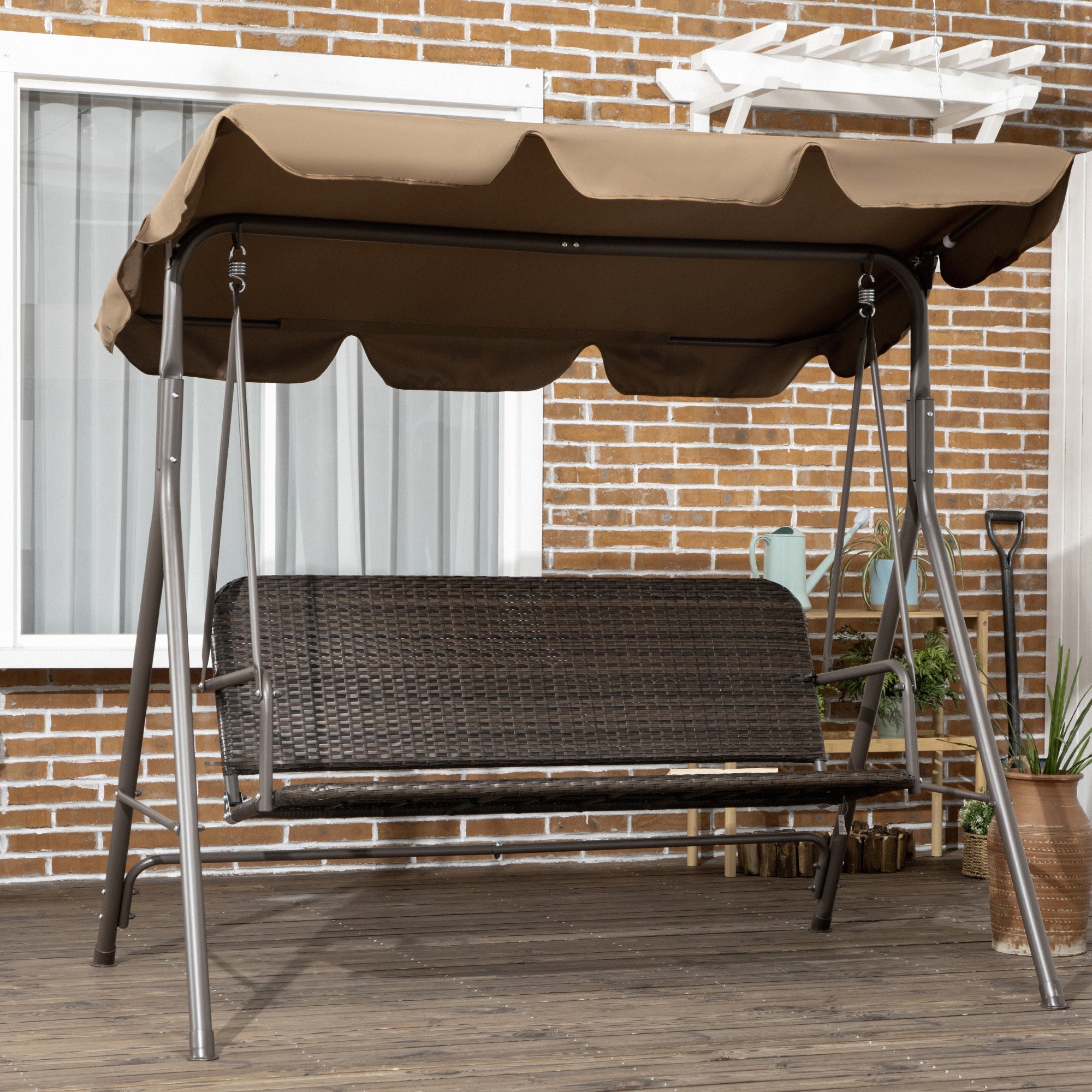 EASYCOMFORT 3-seater garden swing with adjustable canopy in PE rattan and steel, 167x112x153cm