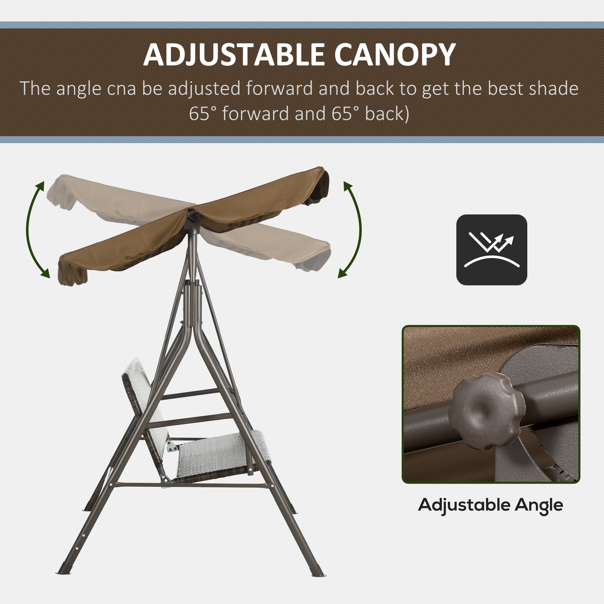EASYCOMFORT 3-seater garden swing with adjustable canopy in PE rattan and steel, 167x112x153cm