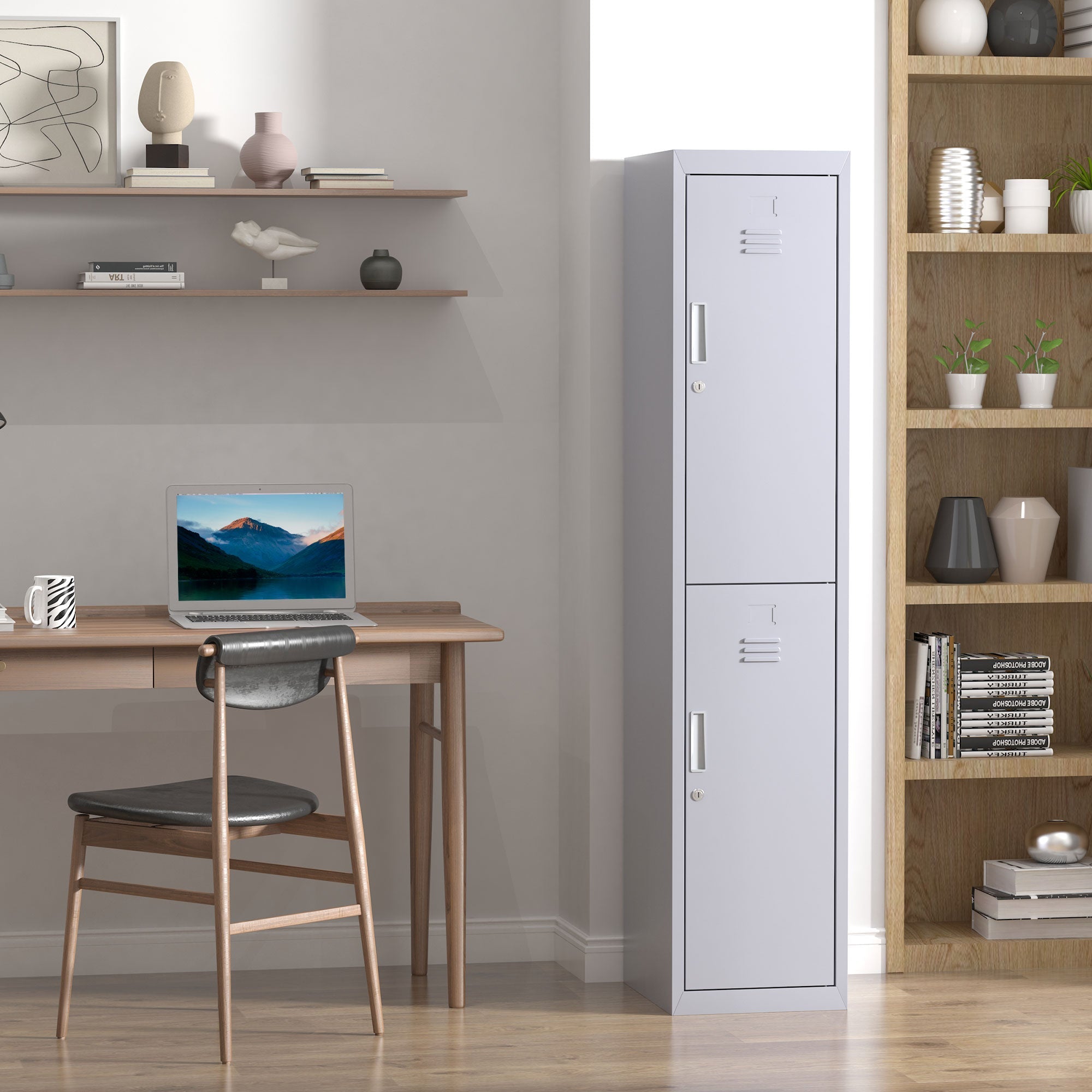 Easycomfort Armadietto 4 Ripiani 2 Porte Chiusura di Sicurezza Ufficio Garage Officina Acciaio Laminato a Freddo 38x46x180cm Grigio