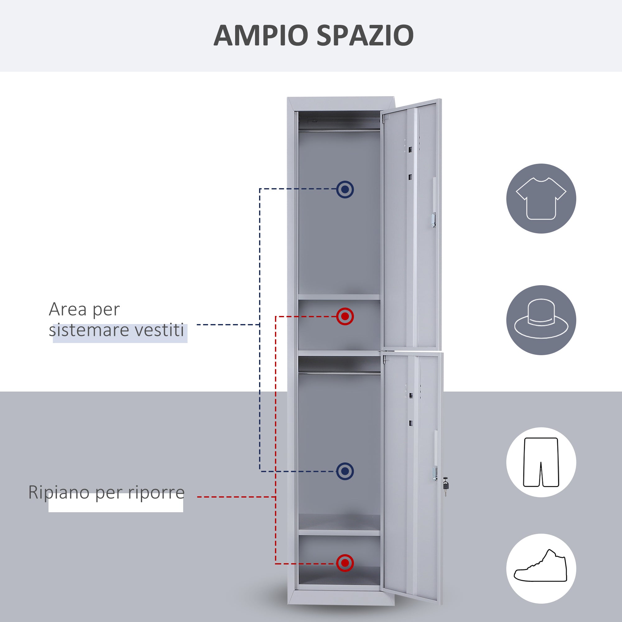 Easycomfort Armadietto 4 Ripiani 2 Porte Chiusura di Sicurezza Ufficio Garage Officina Acciaio Laminato a Freddo 38x46x180cm Grigio