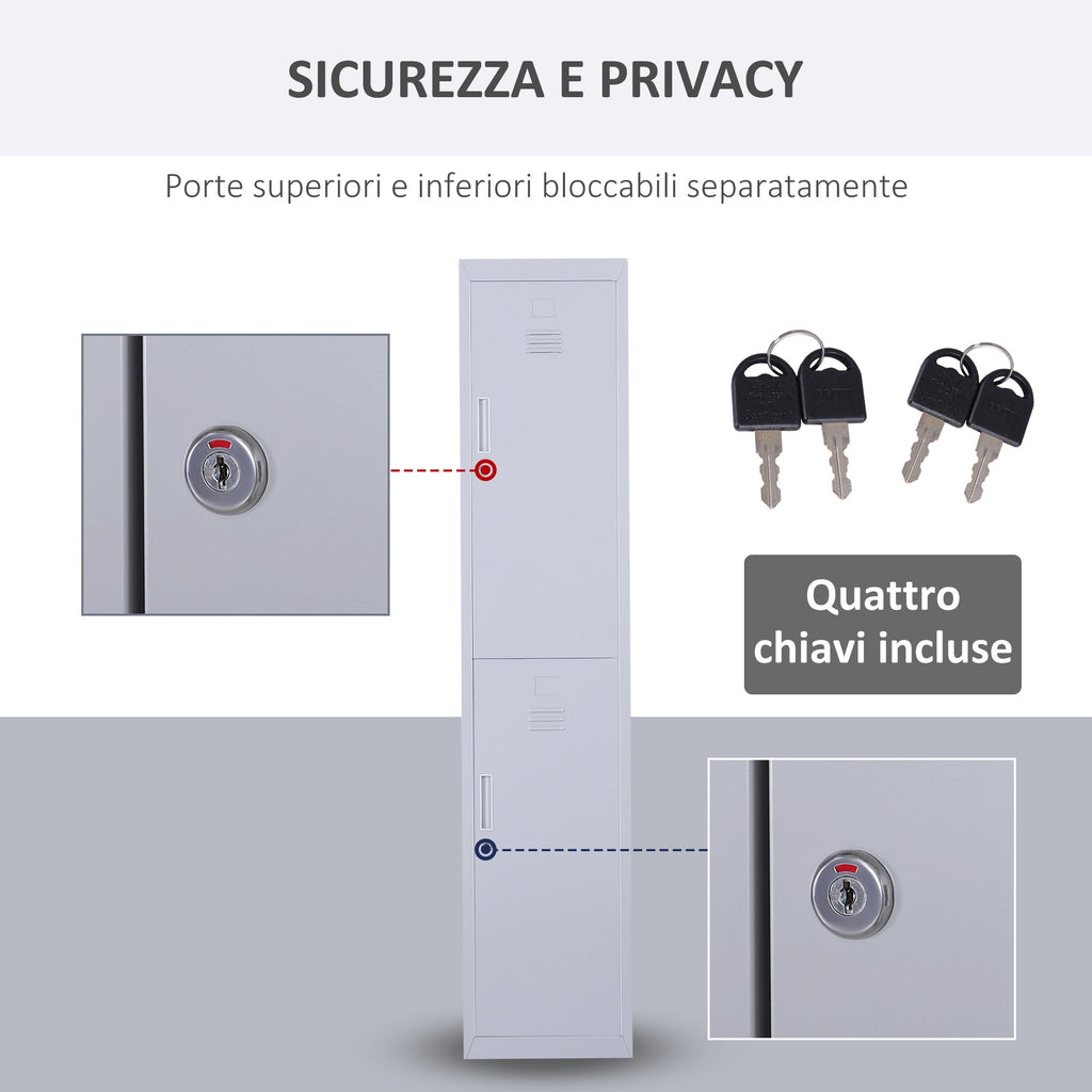 Easycomfort Armadietto 4 Ripiani 2 Porte Chiusura di Sicurezza Ufficio Garage Officina Acciaio Laminato a Freddo 38x46x180cm Grigio