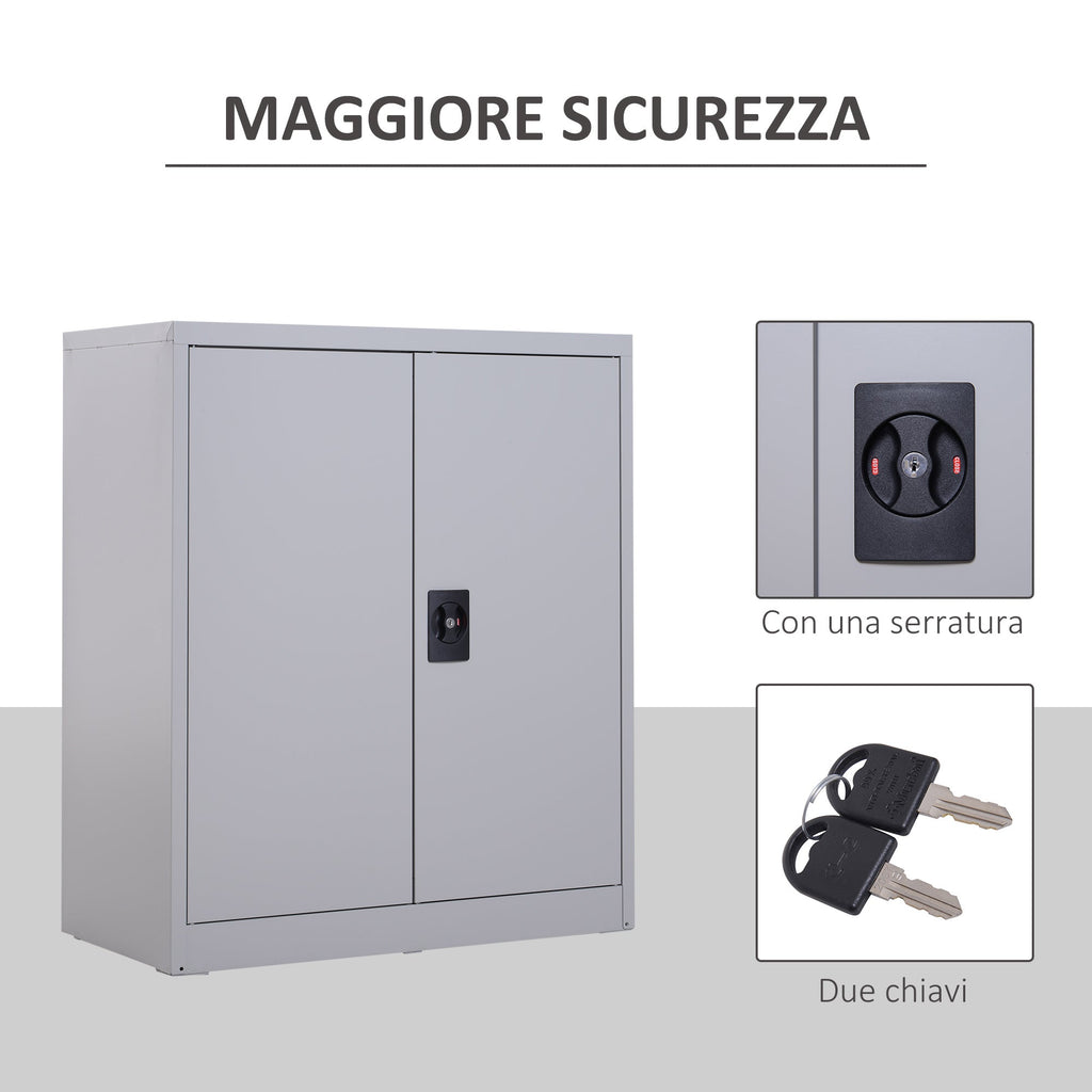 Easycomfort Armadietto Mobile Ripiano Regolabile Chiusura di Sicurezza per Casa Ufficio Garage Acciaio 80x40x92.5cm Grigio