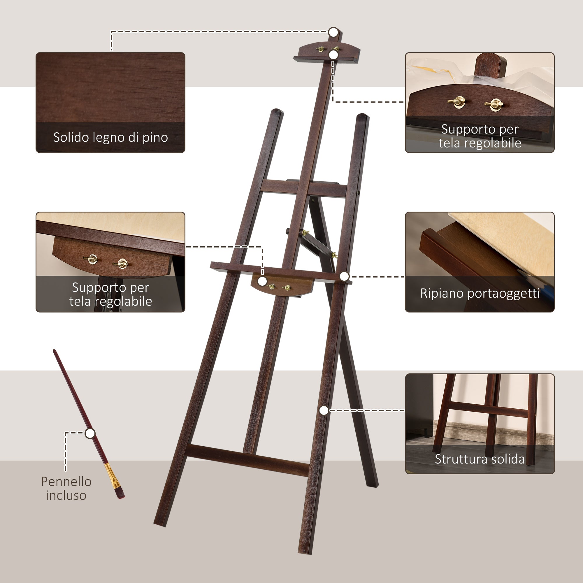 EasyComfort verstelbare houten schildersezel – bruin