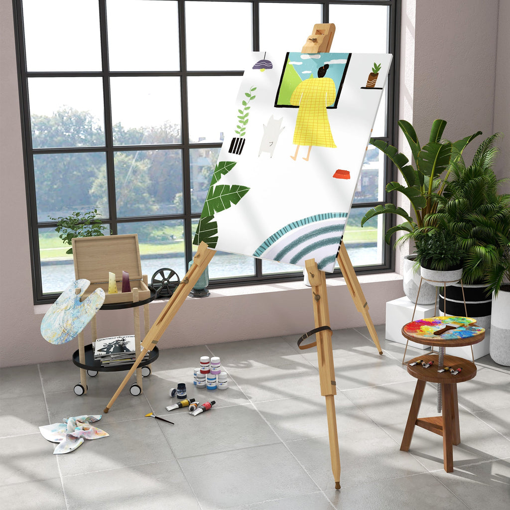 Easycomfort Cavalletto per Pittura Salvaspazio in Legno di Faggio with Altezza e Angolazione Regolabile, 93x84x183 cm