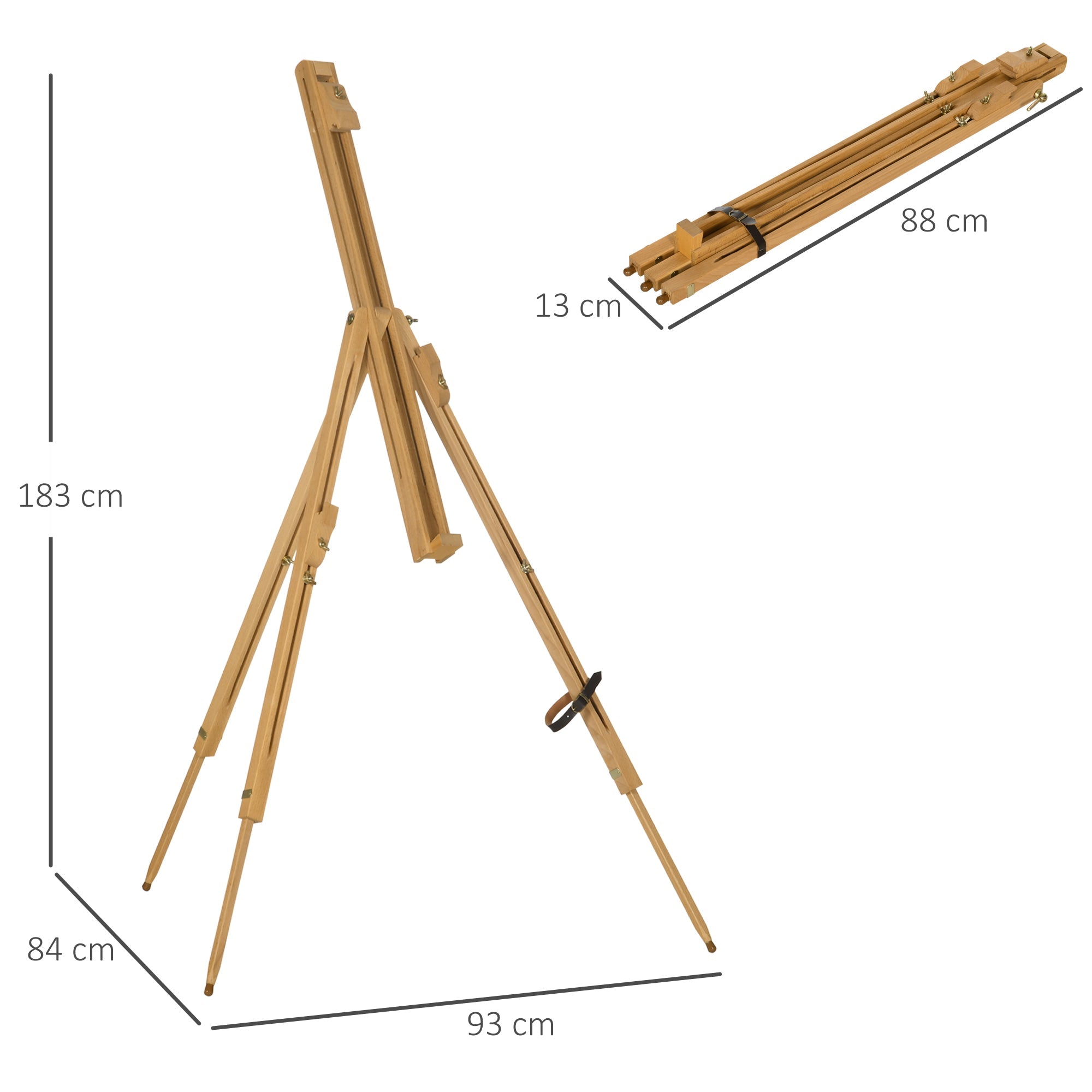 Easycomfort Cavalletto per Pittura Salvaspazio in Legno di Faggio with Altezza e Angolazione Regolabile, 93x84x183 cm