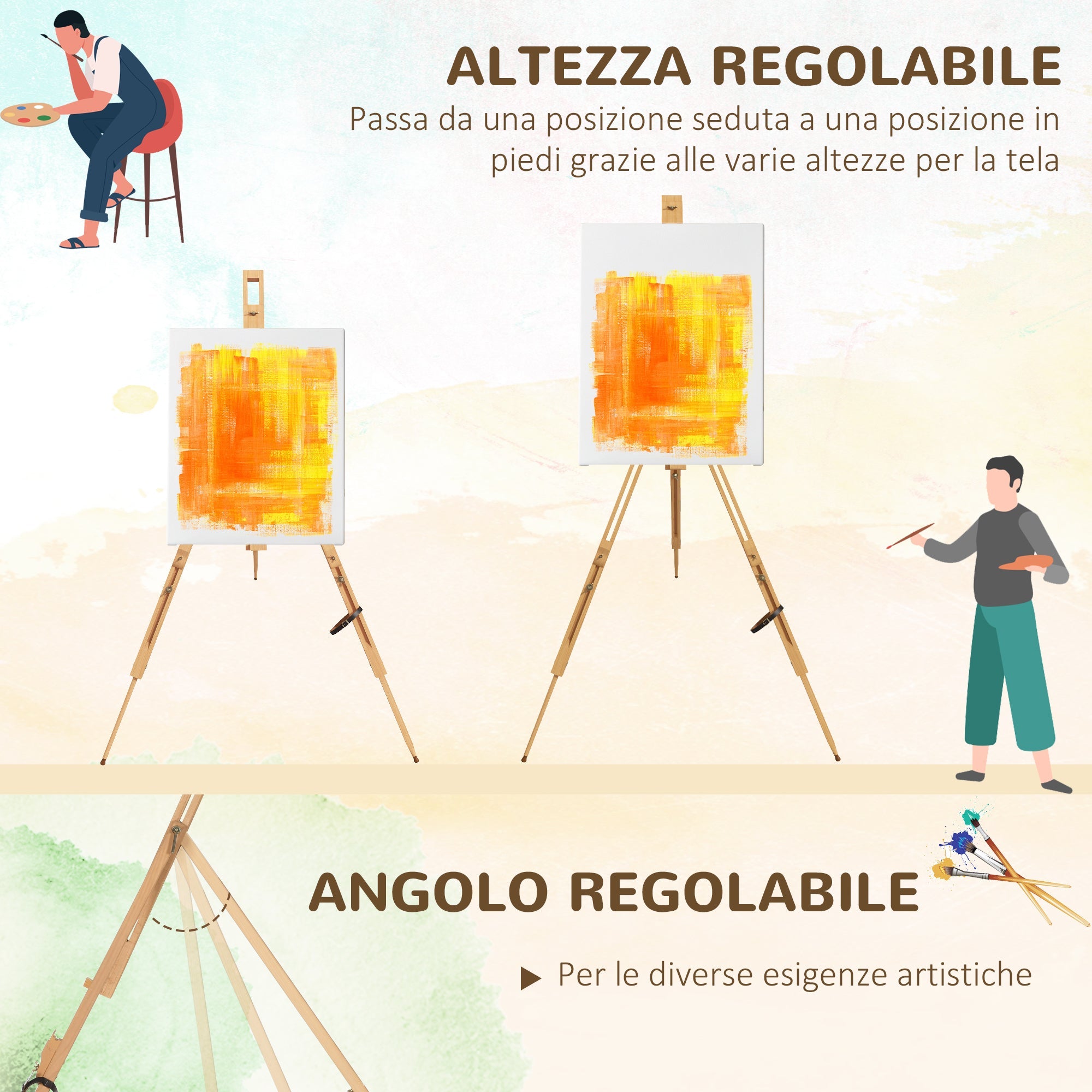 Easycomfort Cavalletto per Pittura Salvaspazio in Legno di Faggio with Altezza e Angolazione Regolabile, 93x84x183 cm