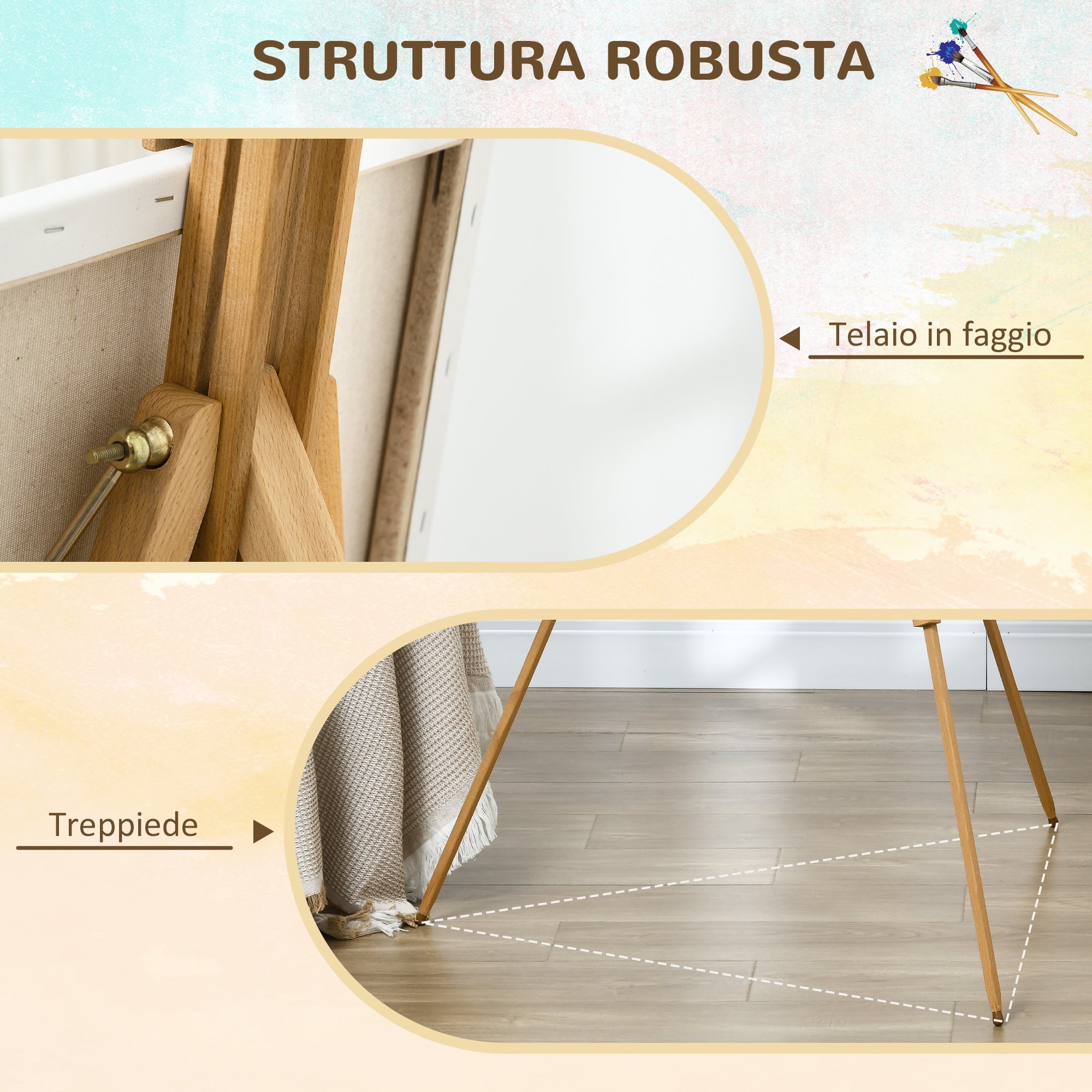 Easycomfort Cavalletto per Pittura Salvaspazio in Legno di Faggio with Altezza e Angolazione Regolabile, 93x84x183 cm