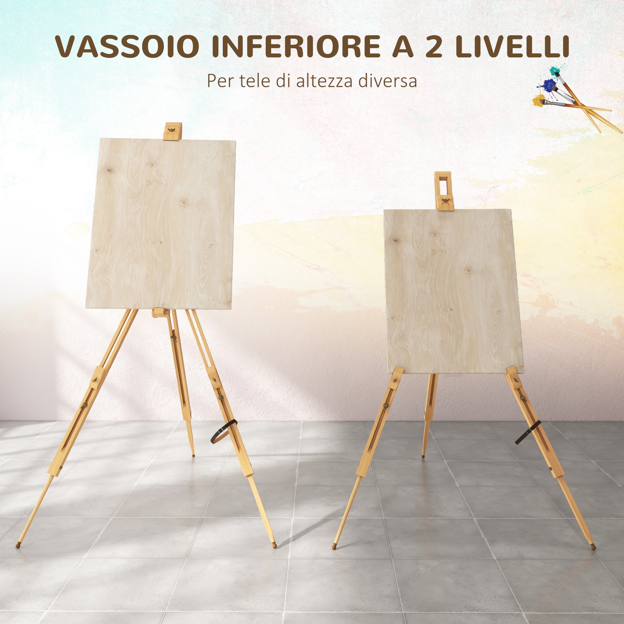 Easycomfort Cavalletto per Pittura Salvaspazio in Legno di Faggio with Altezza e Angolazione Regolabile, 93x84x183 cm