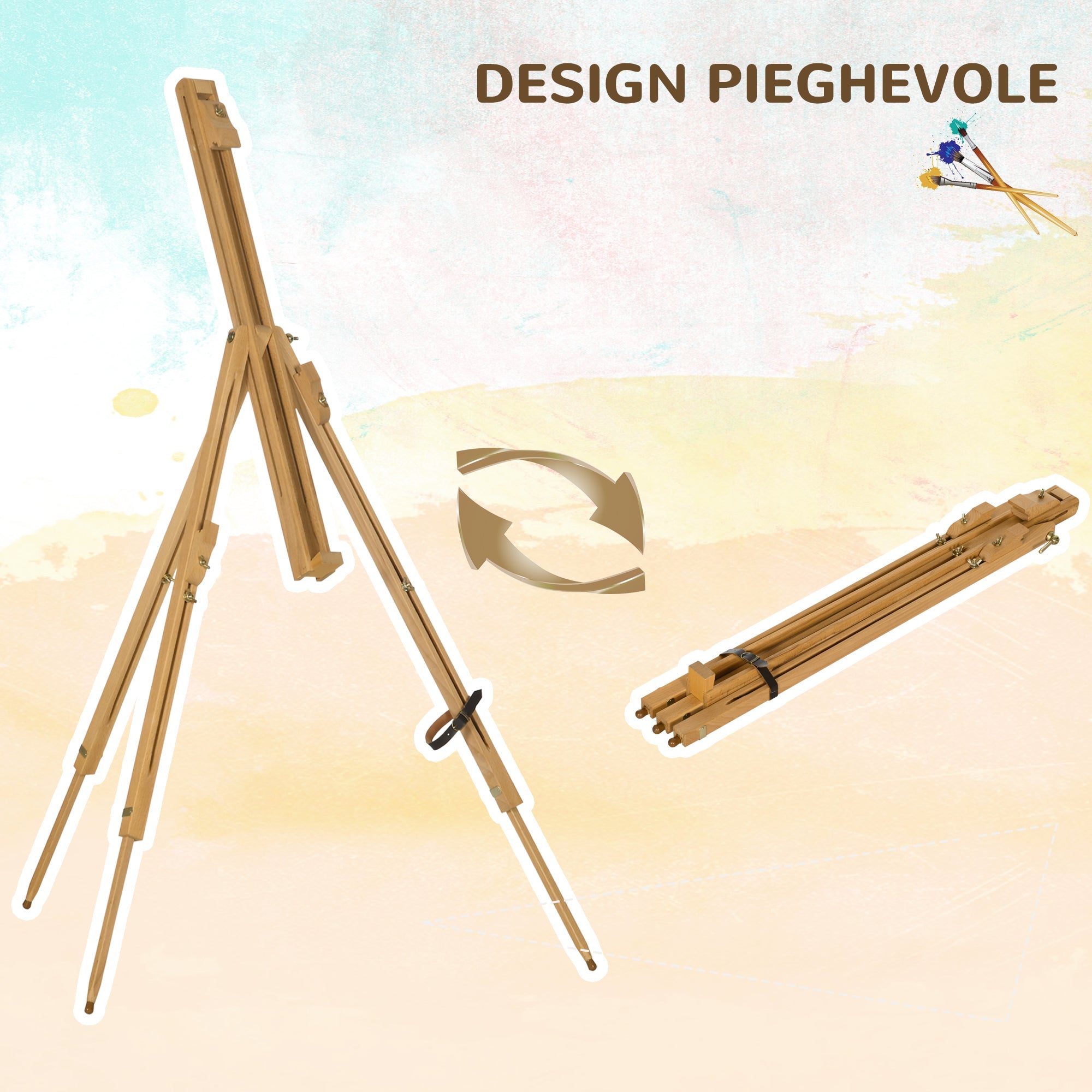 Easycomfort Cavalletto per Pittura Salvaspazio in Legno di Faggio with Altezza e Angolazione Regolabile, 93x84x183 cm