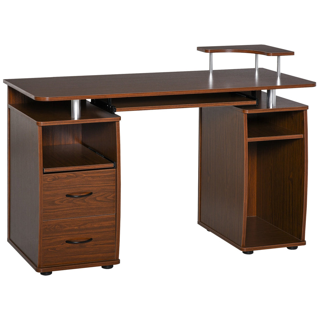 Easycomfort Scrivania per Computer Moderna Porta PC in Legno with Cassetti, Scrivania Salvaspazio Con Libreria, Mensola Estraibile e Porta Tastiera, 120x55x85cm, Marrone