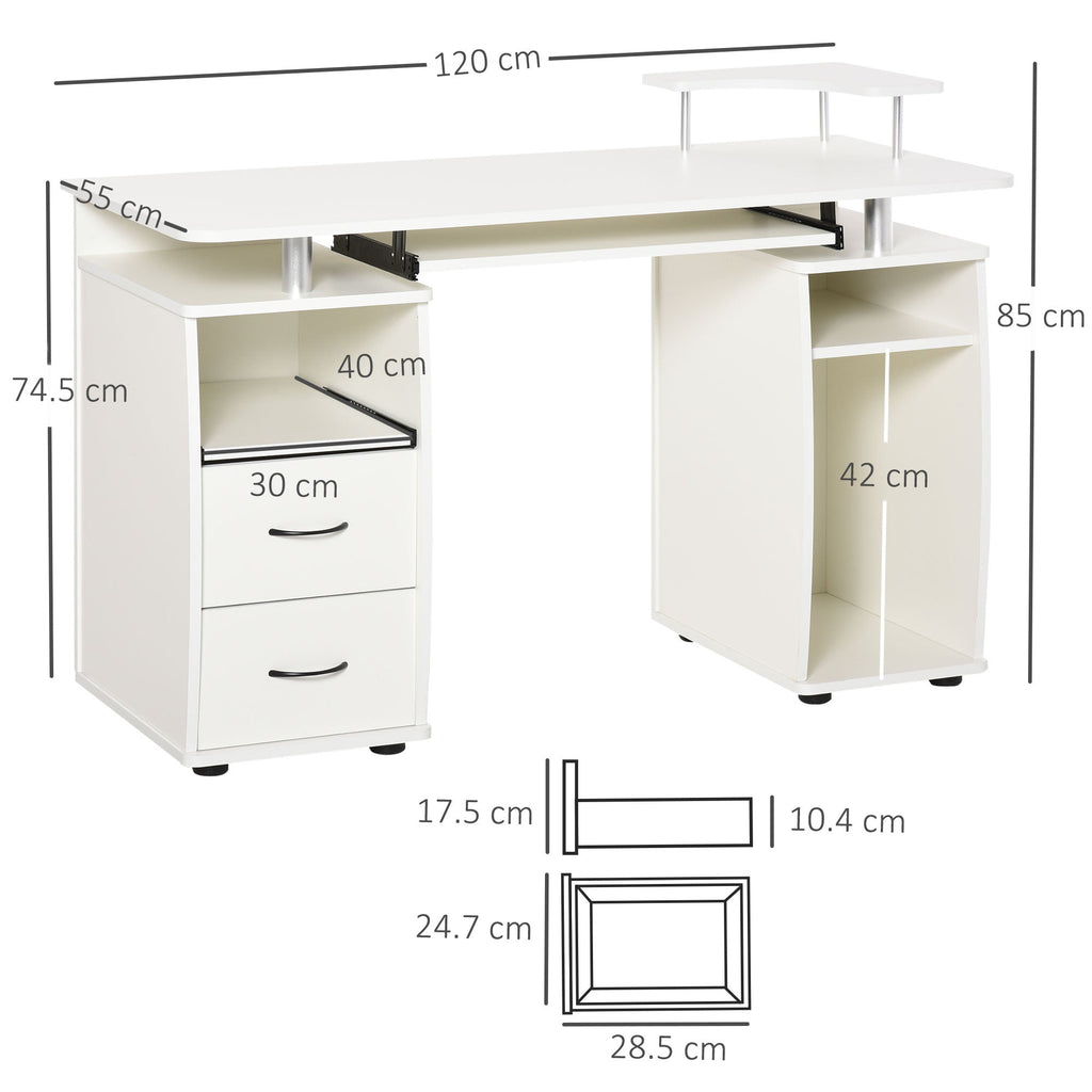 EasyComfort bureau voor pc met toetsenbordlade en 2 lades 120x55x85 cm wit