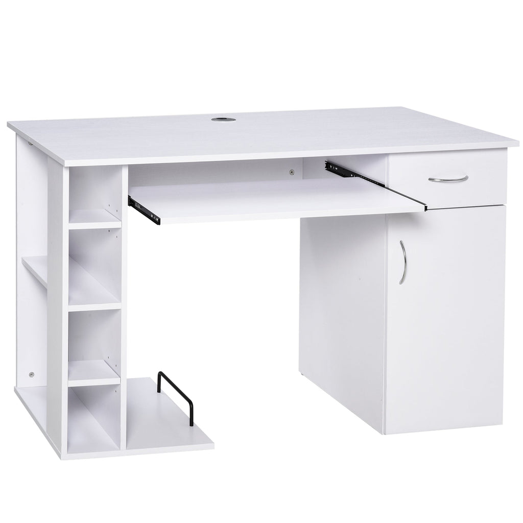 Easycomfort Scrivania per PC Ergonomica with Mensole, Armadietto, Cassetto e Piano Tastiera Estraibile, Bianca, 120x60x74cm