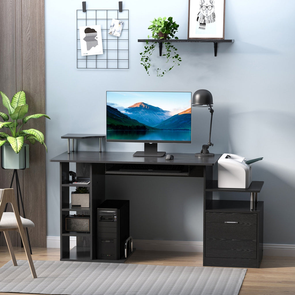 Easycomfort Scrivania per Computer Moderna with Cassetti, Ripiani e Tastiera Estraibile, Scrivania da Ufficio per Casa in Legno black 152x60x88cm