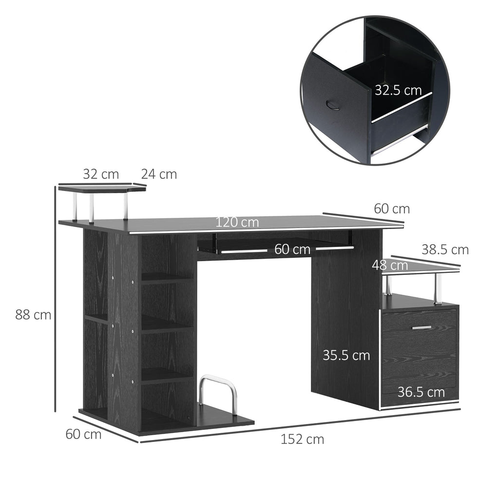 Easycomfort Scrivania per Computer Moderna with Cassetti, Ripiani e Tastiera Estraibile, Scrivania da Ufficio per Casa in Legno black 152x60x88cm