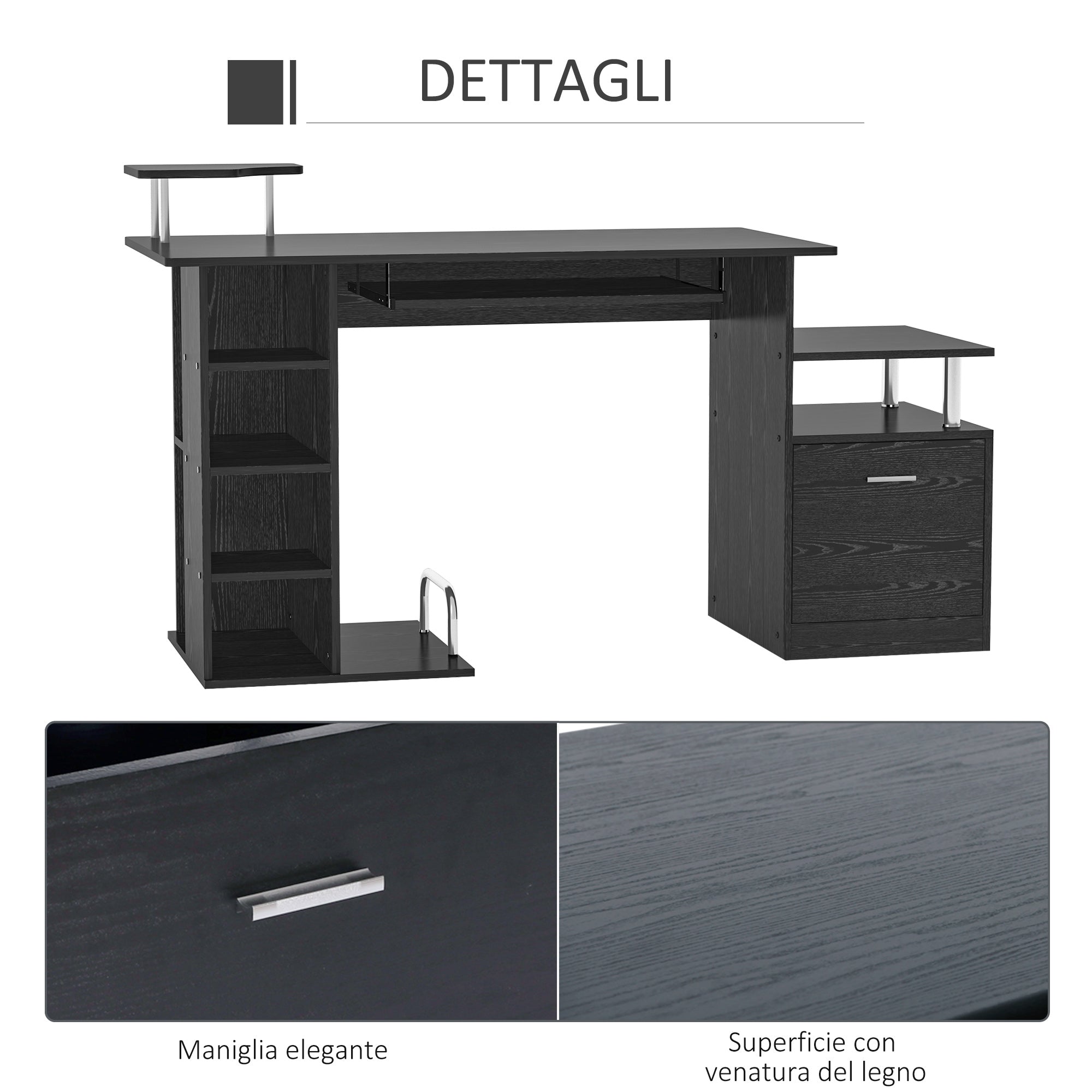 Easycomfort Scrivania per Computer Moderna with Cassetti, Ripiani e Tastiera Estraibile, Scrivania da Ufficio per Casa in Legno black 152x60x88cm