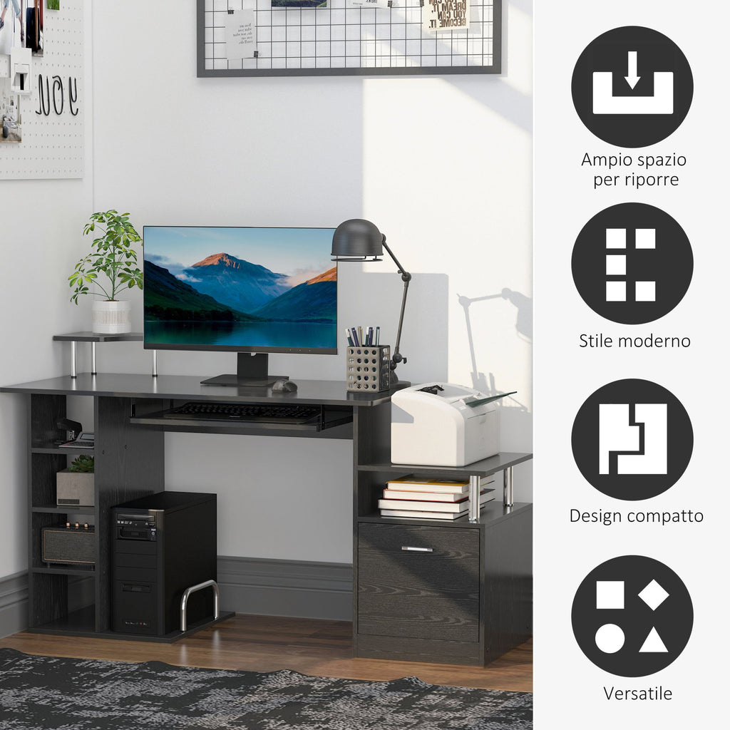 Easycomfort Scrivania per Computer Moderna with Cassetti, Ripiani e Tastiera Estraibile, Scrivania da Ufficio per Casa in Legno black 152x60x88cm
