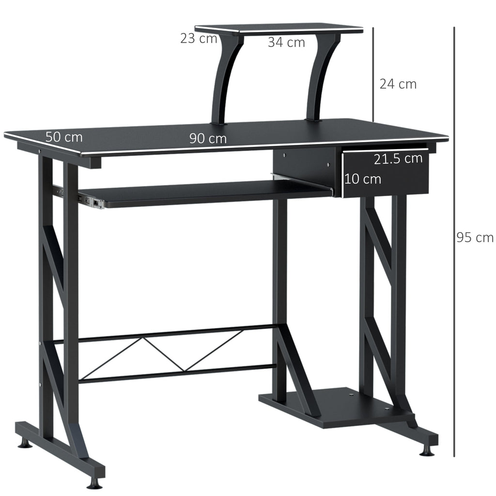 Easycomfort Scrivania per Computer Salvaspazio in Acciaio e Legno, Scrivania da Ufficio with Cassetto, Ripiano Tastiera Estraibile 90 x 50 x 95cm