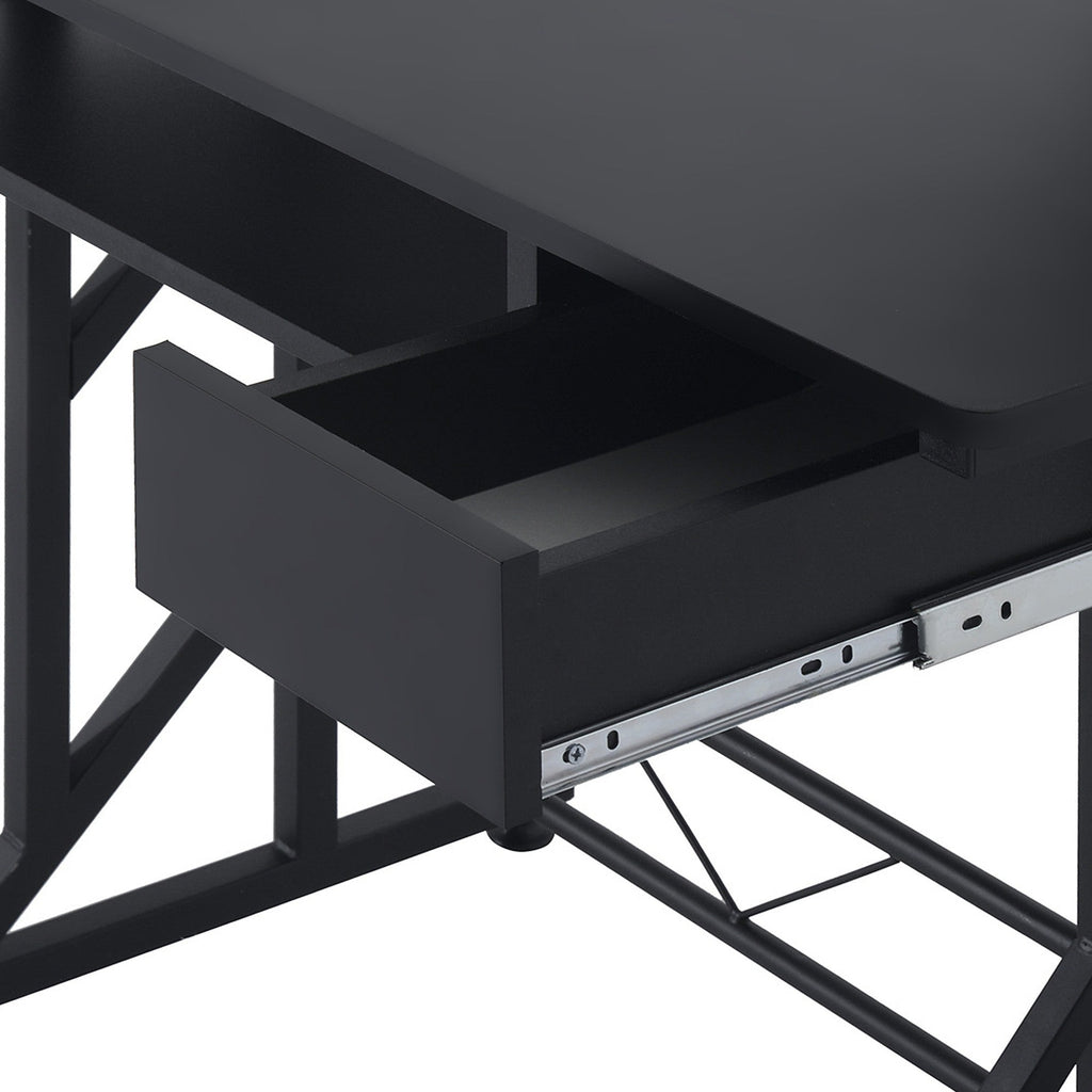 Easycomfort Scrivania per Computer Salvaspazio in Acciaio e Legno, Scrivania da Ufficio with Cassetto, Ripiano Tastiera Estraibile 90 x 50 x 95cm