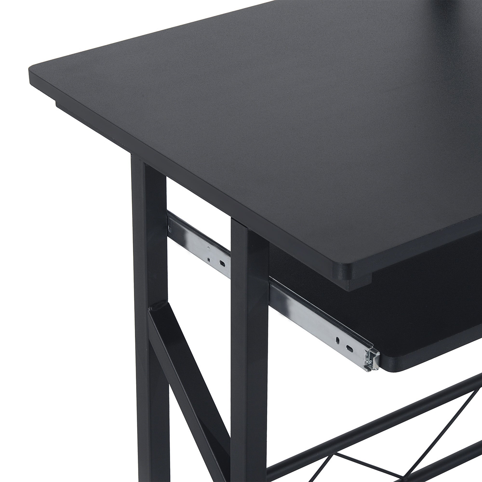 Easycomfort Scrivania per Computer Salvaspazio in Acciaio e Legno, Scrivania da Ufficio with Cassetto, Ripiano Tastiera Estraibile 90 x 50 x 95cm