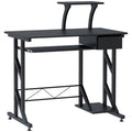 Easycomfort Scrivania per Computer Salvaspazio in Acciaio e Legno, Scrivania da Ufficio with Cassetto, Ripiano Tastiera Estraibile 90 x 50 x 95cm