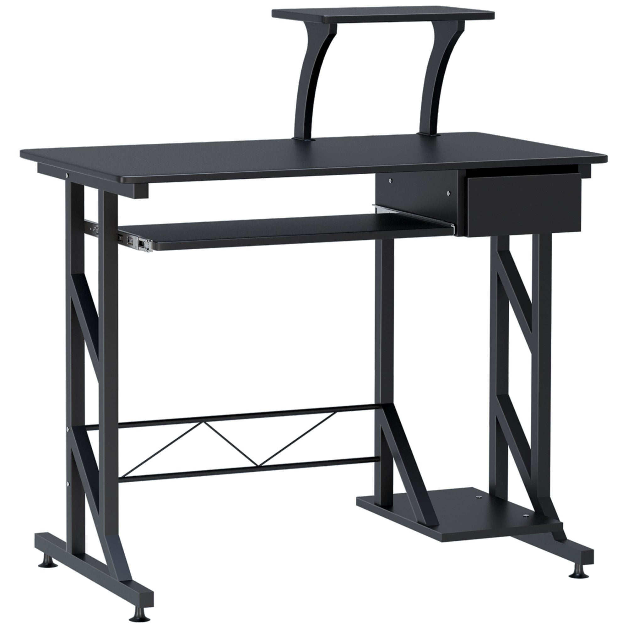 Easycomfort Scrivania per Computer Salvaspazio in Acciaio e Legno, Scrivania da Ufficio with Cassetto, Ripiano Tastiera Estraibile 90 x 50 x 95cm
