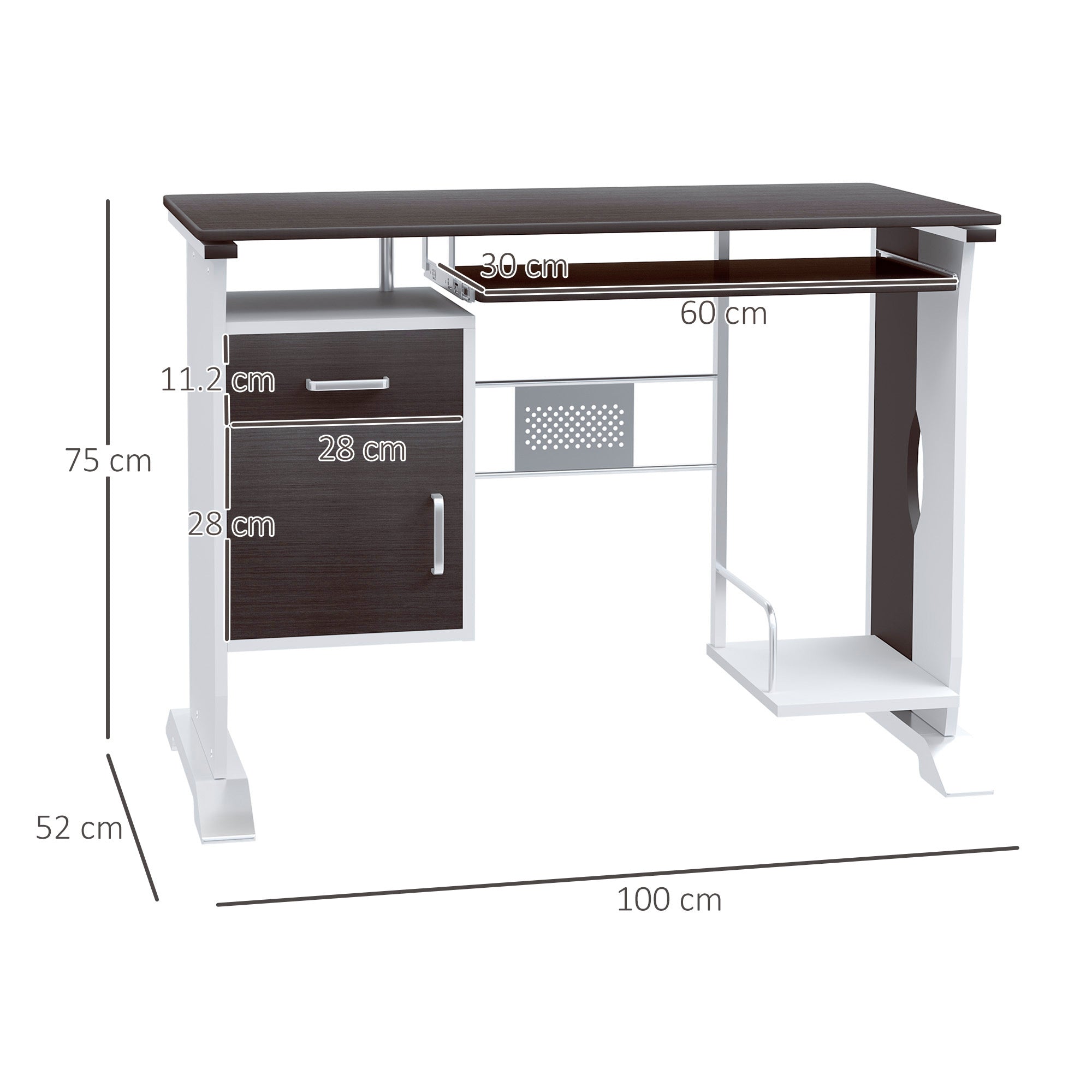 EasyComfort computerbureau met lade 100 x 52 x 75 cm - donker noten