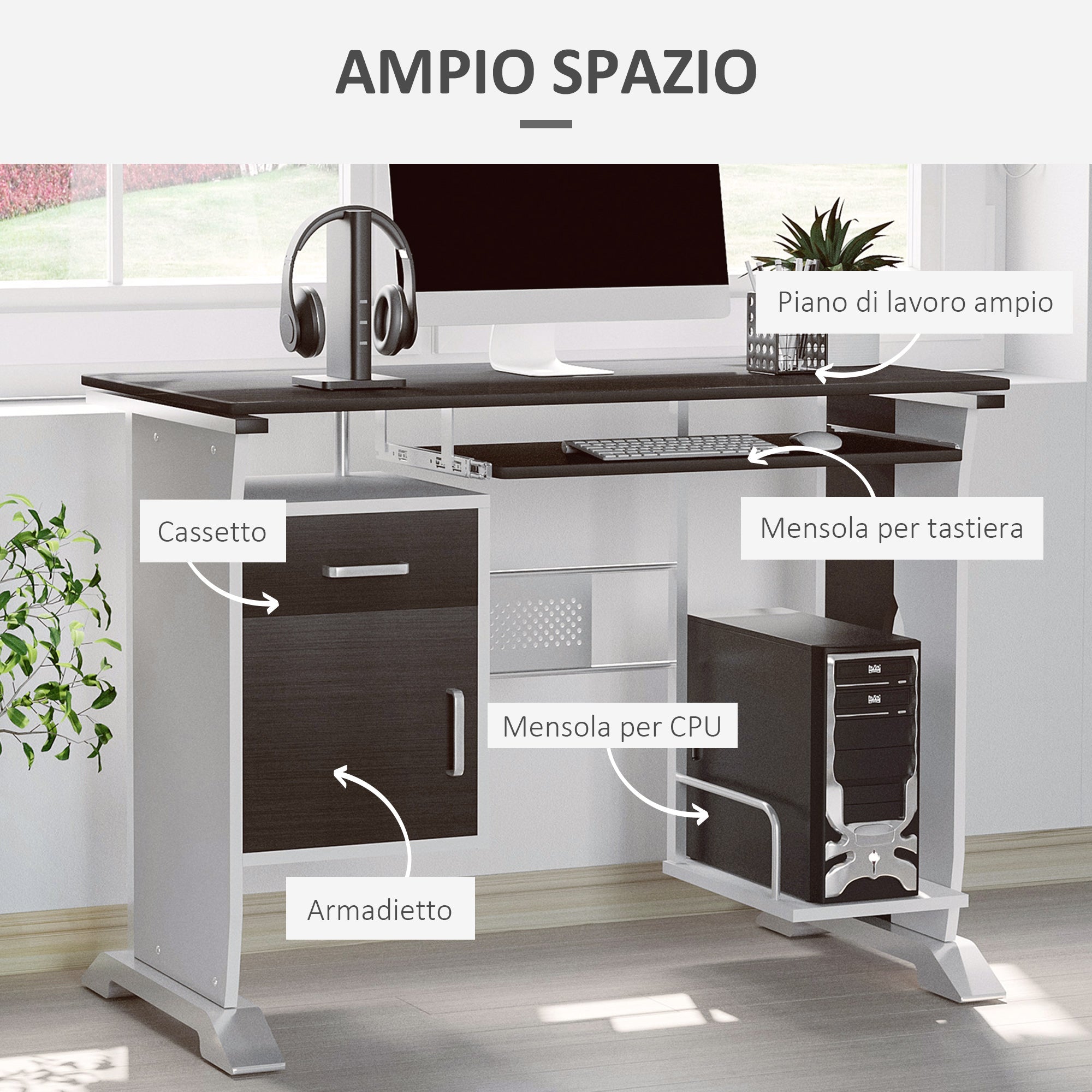 EasyComfort computerbureau met lade 100 x 52 x 75 cm - donker noten