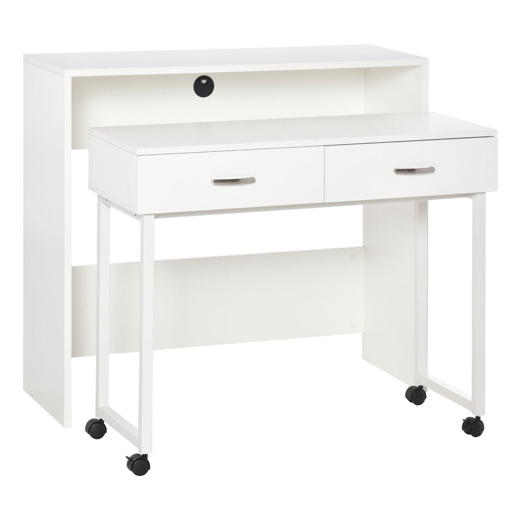 Easycomfort Tavolo Scrivania Salvaspazio per Camera e Ufficio, Scrivania with Cassetti e Ruote, Postazione di Lavoro Doppia o Singola, 100x36x88cm, white