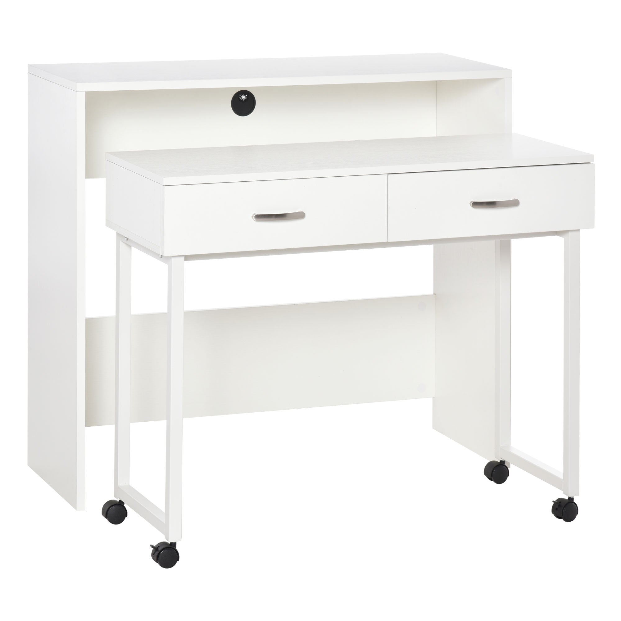 Easycomfort Tavolo Scrivania Salvaspazio per Camera e Ufficio, Scrivania with Cassetti e Ruote, Postazione di Lavoro Doppia o Singola, 100x36x88cm, white