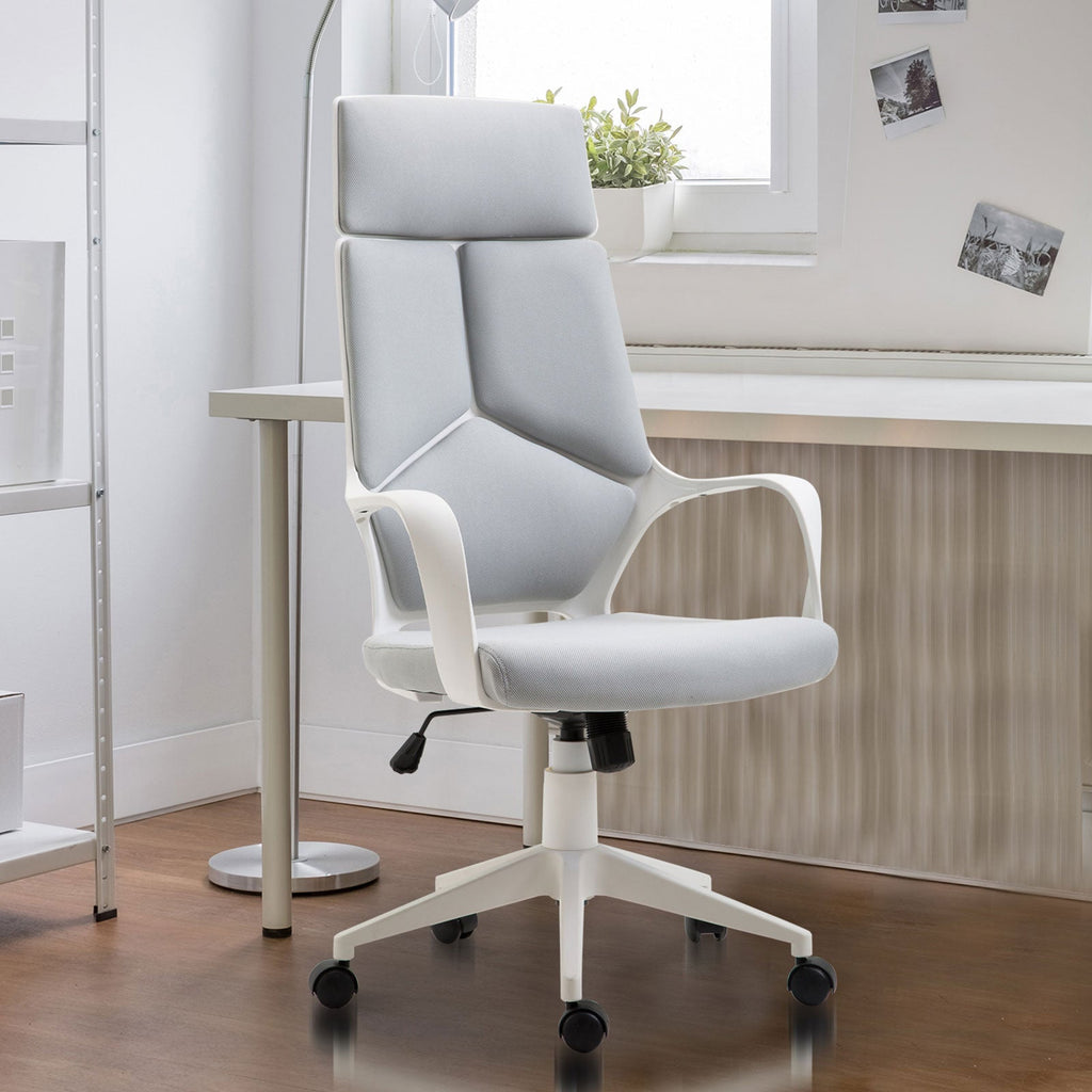 Easycomfort Sedia da Ufficio with Funzione Dondolo, Poltrona Presidenziale in Tessuto Regolabile e Girevole, 63x63x117-127 cm, Grigio