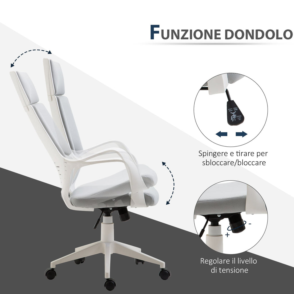 Easycomfort Sedia da Ufficio with Funzione Dondolo, Poltrona Presidenziale in Tessuto Regolabile e Girevole, 63x63x117-127 cm, Grigio