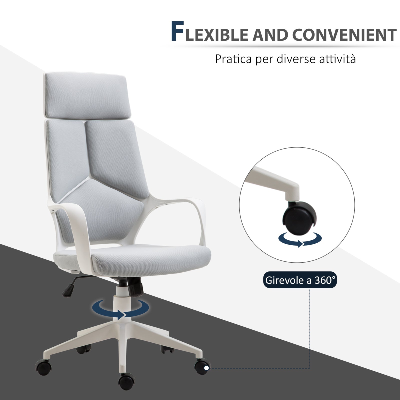 Easycomfort Sedia da Ufficio with Funzione Dondolo, Poltrona Presidenziale in Tessuto Regolabile e Girevole, 63x63x117-127 cm, Grigio