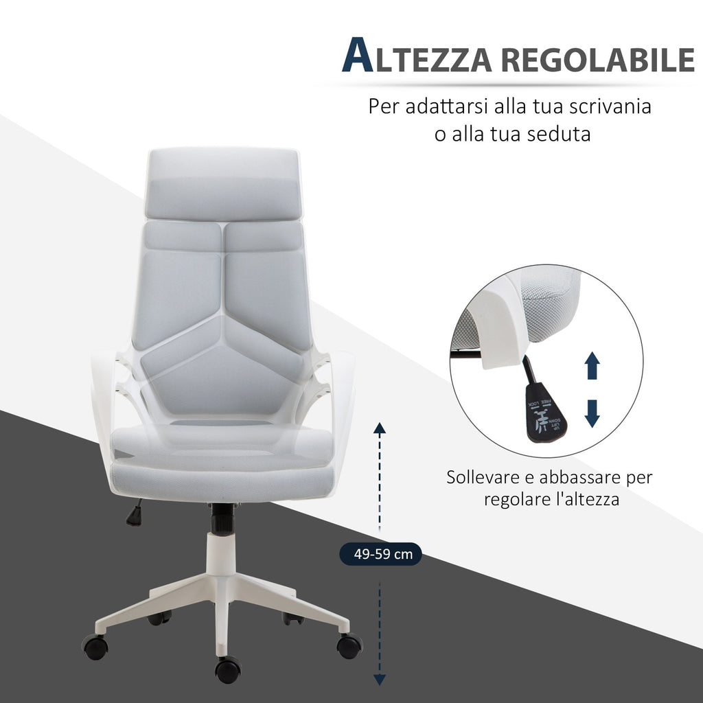 Easycomfort Sedia da Ufficio with Funzione Dondolo, Poltrona Presidenziale in Tessuto Regolabile e Girevole, 63x63x117-127 cm, Grigio