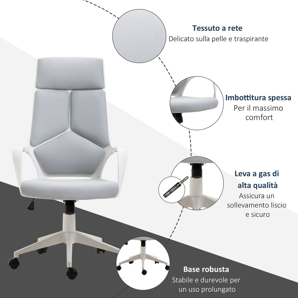 Easycomfort Sedia da Ufficio with Funzione Dondolo, Poltrona Presidenziale in Tessuto Regolabile e Girevole, 63x63x117-127 cm, Grigio