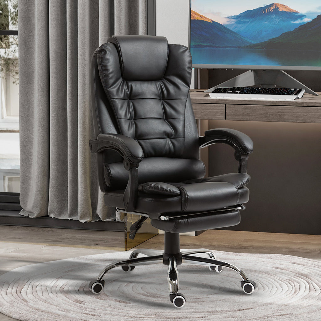 Easycomfort Sedia da Ufficio ad Altezza Regolabile with Schienale Reclinabile e Poggiapiedi, 64.5x69x109-117 cm, black