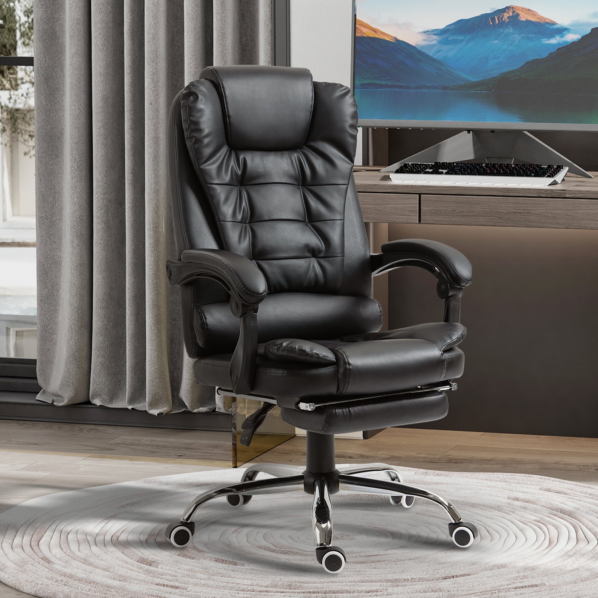 Easycomfort Sedia da Ufficio ad Altezza Regolabile with Schienale Reclinabile e Poggiapiedi, 64.5x69x109-117 cm, black