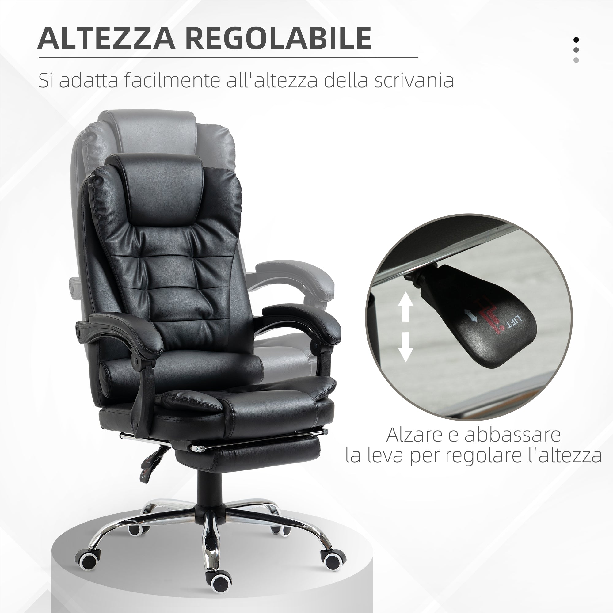 Easycomfort Sedia da Ufficio ad Altezza Regolabile with Schienale Reclinabile e Poggiapiedi, 64.5x69x109-117 cm, black
