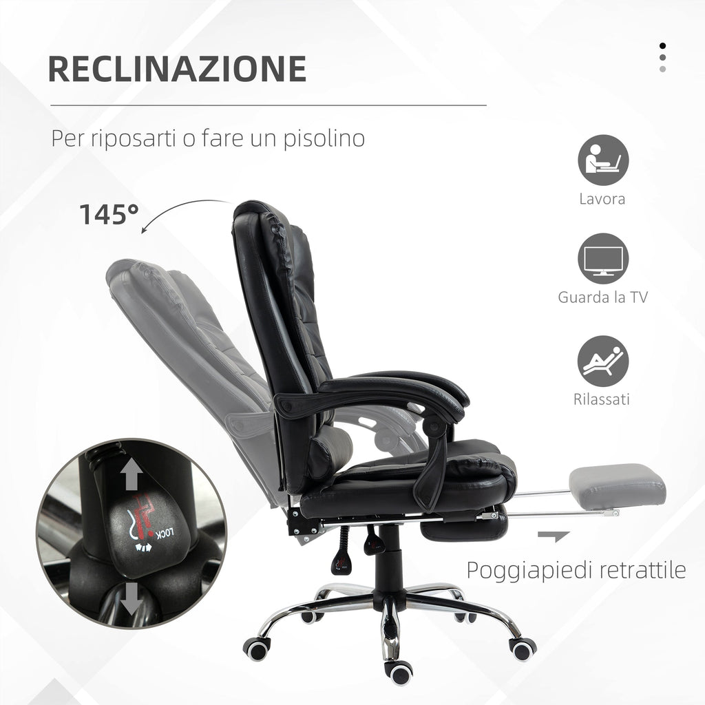 Easycomfort Sedia da Ufficio ad Altezza Regolabile with Schienale Reclinabile e Poggiapiedi, 64.5x69x109-117 cm, black