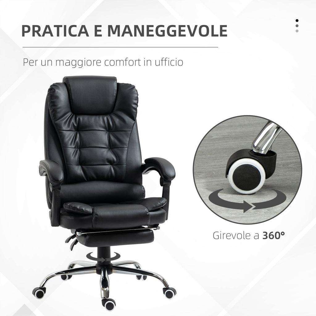 Easycomfort Sedia da Ufficio ad Altezza Regolabile with Schienale Reclinabile e Poggiapiedi, 64.5x69x109-117 cm, black