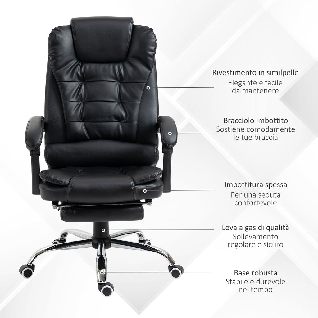 Easycomfort Sedia da Ufficio ad Altezza Regolabile with Schienale Reclinabile e Poggiapiedi, 64.5x69x109-117 cm, black